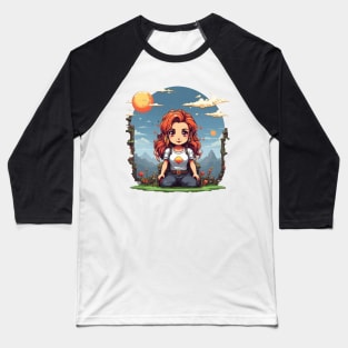 Pixel Girl Sun Baseball T-Shirt